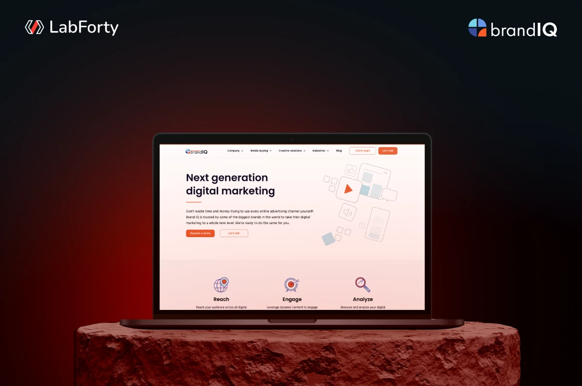 Brand IQ homepage on a laptop, with the LabForty and Brand IQ marks