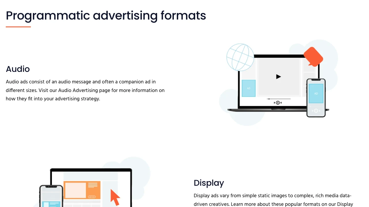 Заснета секция Programmatic advertising formats на Brand IQ с елементите Audio и Display